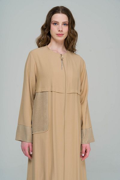 Olcay Ungefütterte Kappe mit Nullkragen und Netzdetail BEIGE 6571
