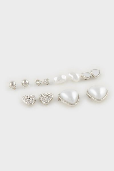 DeFacto Damen-Perlen-Set mit 6 Silberohrringen E3988axns