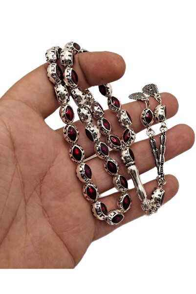 Han Ticarethane Κόκκινο Μελιτωμένο Ασημένιο Μεταλλικό Ροζάριο