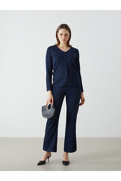 LC Waikiki LCWAIKIKI Klassische marineblaue Damen-Strickjacke mit V-Ausschnitt
