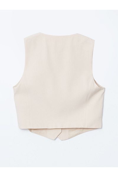 LC Waikiki New Season V-Neck Linen Mixed Women's Classic Vest - S5Gt46Z8