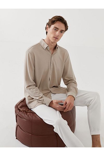 LC Waikiki Ανδρικό πουκάμισο με υφή LCW Vision Slim Fit μακρυμάνικο