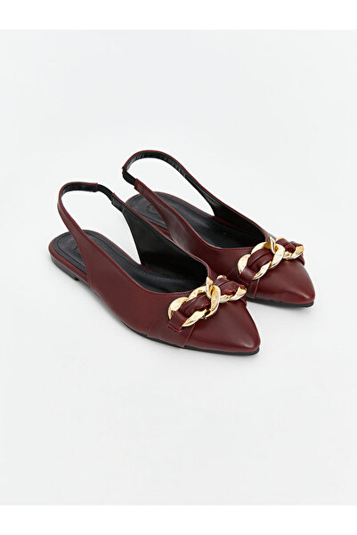 LC Waikiki Lcw Steps Leather Look Women's Ballerinas with Metal Applique Detail