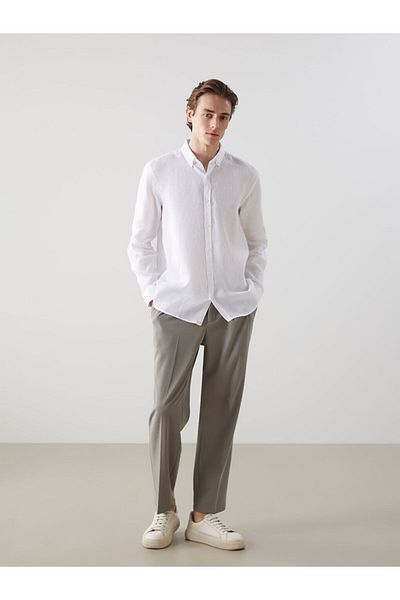 LC Waikiki Ανδρικό λινό μακρυμάνικο πουκάμισο LCW Vision Slim Fit