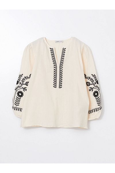 LC Waikiki Γυναικεία μπλούζα LCWAIKIKI Classic Oversize με κέντημα με απαγορευμένο γιακά
