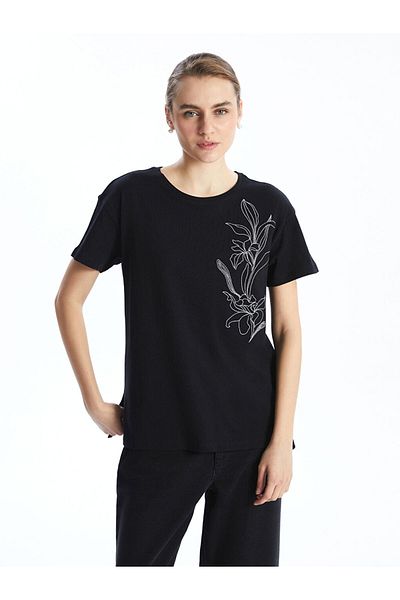 LC Waikiki Γυναικείο φλοράλ μπλουζάκι Crew Neck