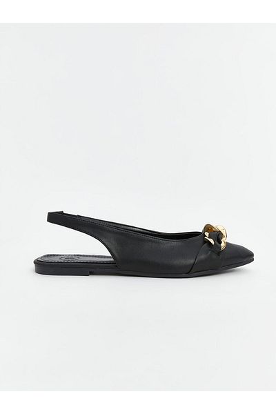 LC Waikiki Lcw Steps Leather Look Women's Ballerinas with Metal Applique Detail