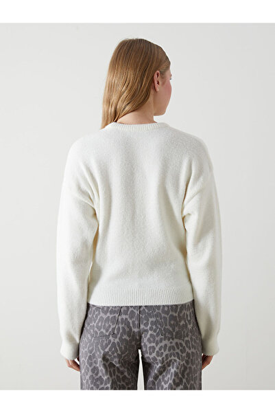 LC Waikiki Ecru Crew Neck Stoned Women's Knitwear Sweater