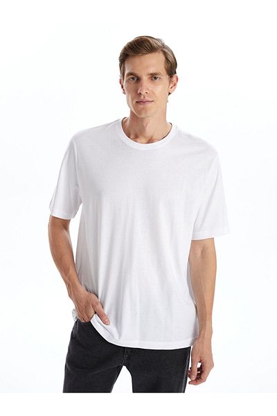 LC Waikiki Ανδρικό T-Shirt LCWAIKIKI Basic White Crew Neck χτενισμένο βαμβακερό