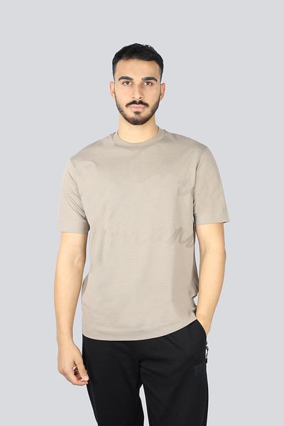 Emporio Armani Μπεζ ανδρικό μπλουζάκι - κανονική εφαρμογή, στρογγυλή λαιμόκοψη, βαμβακερό, κοντομάνικο EM000943 AF10762-F6065