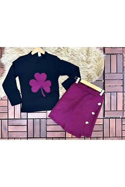 Clover Etekli Takım - Kız Çocuk Sweetshirt ve Etek Kombini