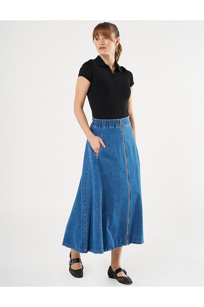 Kayra Fusta balon din denim cu închidere cu fermoar Indigo