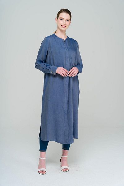 Olcay Lange Tunika mit Rundhalsausschnitt BLAU 9827