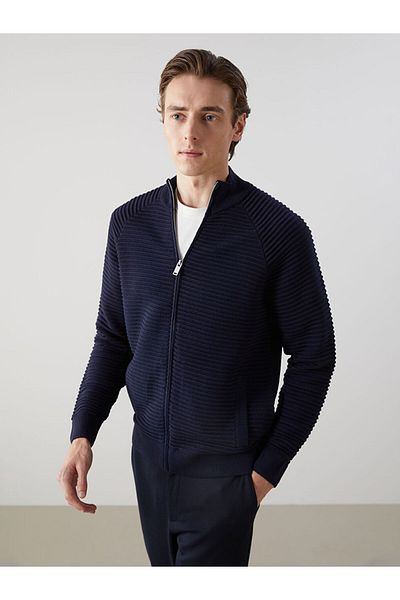 LC Waikiki Standard Pattern Stand Collar Men's Knitwear Cardigan