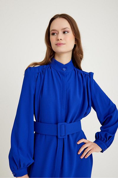 Olcay Robe cu centură adunată Rochie midi din crep SAKS 8106-E