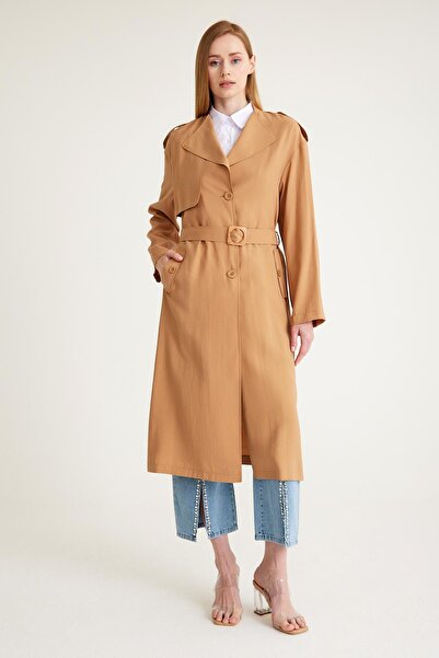 Olcay Lockerer Trenchcoat mit kurzen Ärmeln, ungefüttert, KAMEL 6603