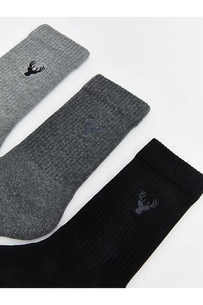 LC Waikiki Lcw Accessories Anthracite Embroidered Men's Socks 3-Piece