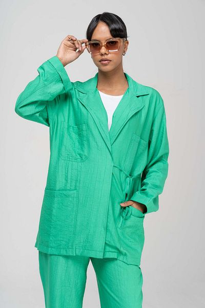 Olcay Jacket Lacing Closure Elastic Waist Trousers Suit GREEN 9221-TK