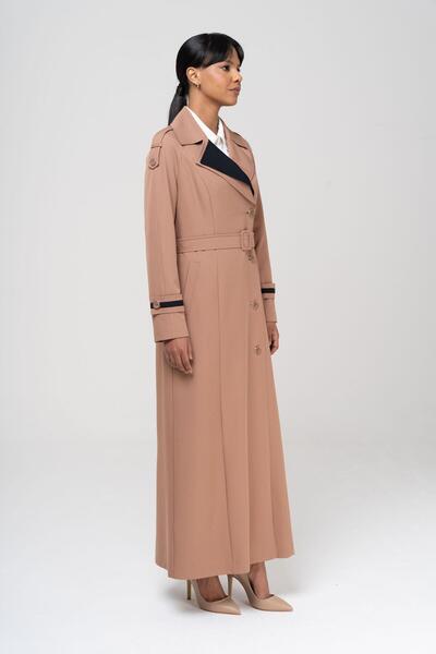 Olcay Garnished Epaulet and Double Collar Detailed Lined Top Coat CAMEL 6556