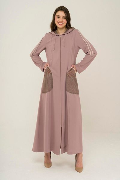 Olcay Hooded and Mesh Detailed Piping Unlined Topcoat Powder 6459