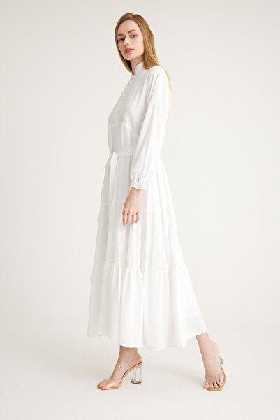 Olcay Μαζευμένο Φόρεμα Σιφόν ΛΕΥΚΟ 9230-Ε