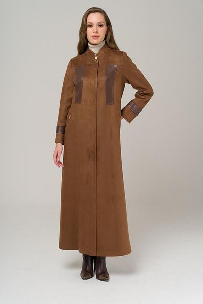 Olcay Judge Collar Leather Detailed Suede Look Topcoat TABA 6520