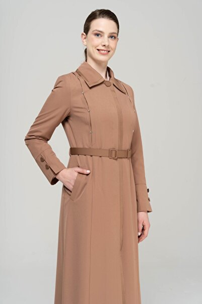 Olcay Πουκάμισο γιακά σατέν και αξεσουάρ Λεπτομερής επένδυση Top Coat KAMEL 6562