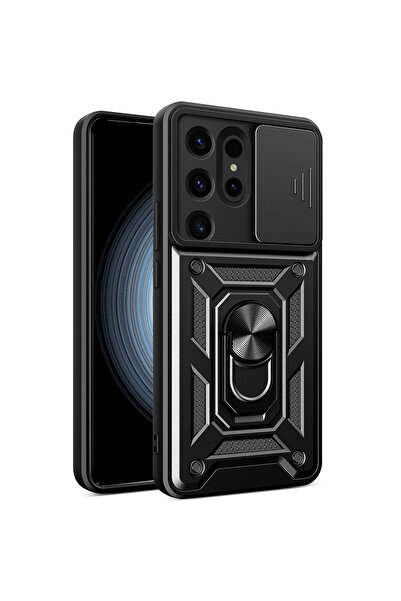 Fibaks Galaxy S25 Ultra Kılıf Kamera Korumalı Sürgülü Yüzüklü Armor Military ...
