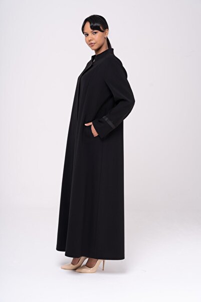 Olcay Vrchní límec Taffeta a výšivka Detailně lemovaný velký vrchní kabát ČERNÝ 6547