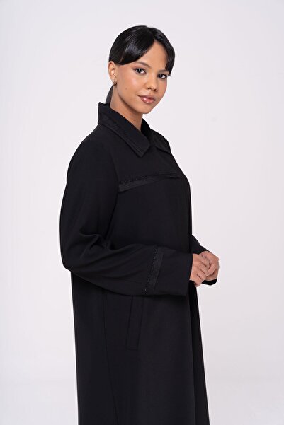 Olcay Large Size Lined Sişi Top Coat Black 6546