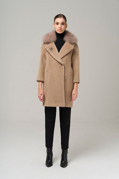 Olcay Mink Plush Coat - Detachable Fur and Pearl Detail, Model 3959-Tk