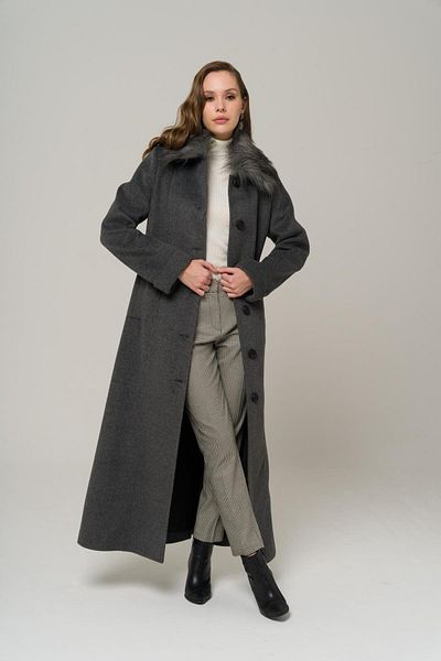 Olcay Plus-Size-Mantel mit abnehmbarem Pelzkragen DUNKELGRAU 3988