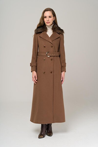 Olcay Szőrös duplasoros kabát levehető gallérral A.KAHVE 3991