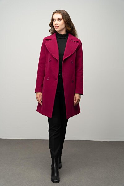 Olcay Dvouřadý fuchsiový kabát se zavazováním v pase 3058