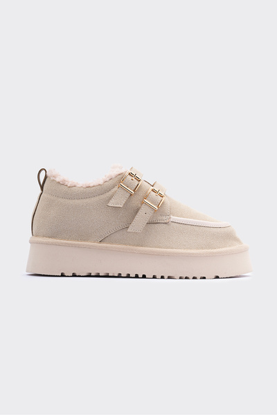 SHOEMARK Curly Bej Suni Süet İçi Kürklü Kadın Ayakkabı