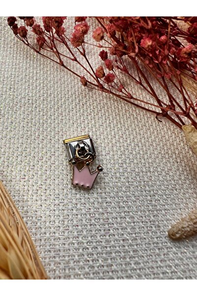 NATUREL Pembe Taç Desenli Sallantılı İtalyan Charm