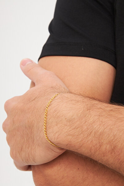 Ventino Silver 18 K Altın Kaplama 3mm Gurmet 925 Ayar Gümüş Zincir Bileklik V...