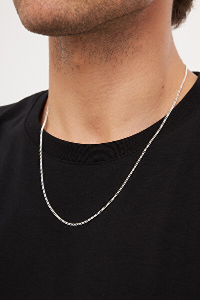 Ventino Silver 2mm Gurmet 925 Ayar Gümüş Erkek Zincir Kolye Bileklik Set Ves-8505