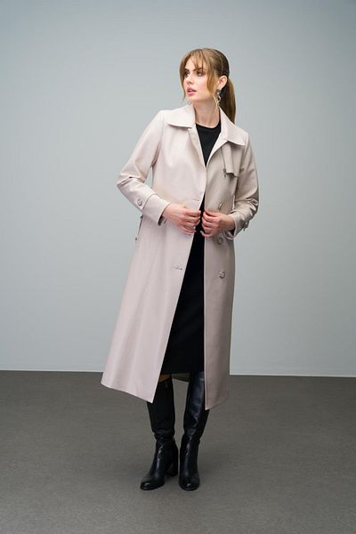 Olcay Leder-Trenchcoat - Reißverschlussdetail am Kragen, Gürtelschnalle, STONE 6609