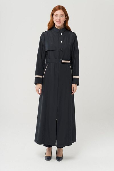 Olcay Garni Довгий тренчкот на блискавці Garni Navy Blue 4291 з детальною застібкою-блискавкою
