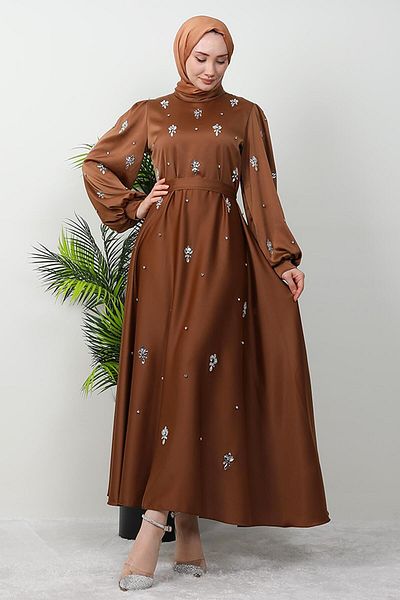 GİZ AGİYİM Βραδινό φόρεμα Caramel Color Island Satin