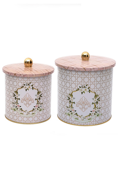 EVLE Set of 2 Rosy Patterned Metal Storage Containers - 2.1 Liter 4.1 Liter Erb48U7