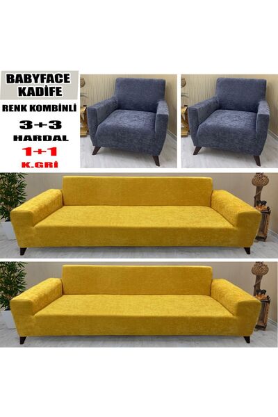 KILIFSAN BABYFACE KADİFE KUMAŞ RENK KOMBİNLİ 2 ADET ÜÇLÜ & ÇEKYAT- 2 ADET TEK...