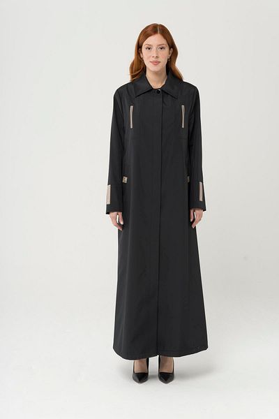 Olcay Košilový límec Garni Detailed Plus Size Dlouhý trenčkot Black 4290