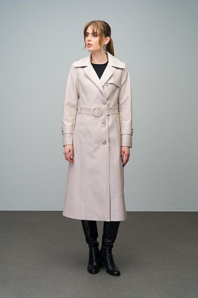 Olcay Leder-Trenchcoat - Reißverschlussdetail am Kragen, Gürtelschnalle, STONE 6609