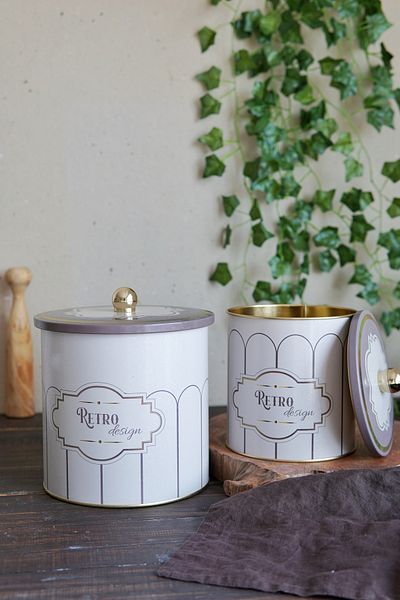 EVLE Set of 2 Retro Pattern Metal Storage - 2.1 Liters and 4.1 Liters Erb48U6