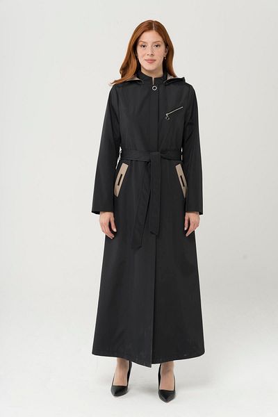 Olcay Знімне довге пальто з капюшоном Garni Detailed Trenckot з капюшоном чорне 4289