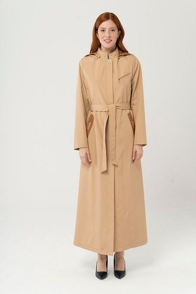 Olcay Odnímatelný dlouhý trenčkot s kapucí Garni Detailed Topcoat Kamel 4289