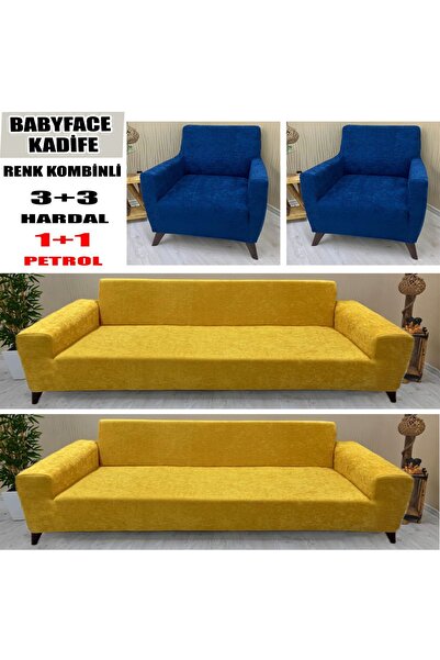 KILIFSAN BABYFACE KADİFE KUMAŞ RENK KOMBİNLİ 2 ADET ÜÇLÜ & ÇEKYAT- 2 ADET TEK...