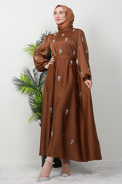 GİZ AGİYİM Βραδινό φόρεμα Caramel Color Island Satin